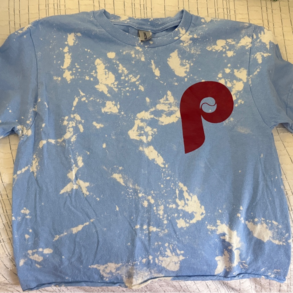 Gildan Light Blue Tie-Dye Tee with Red Logo